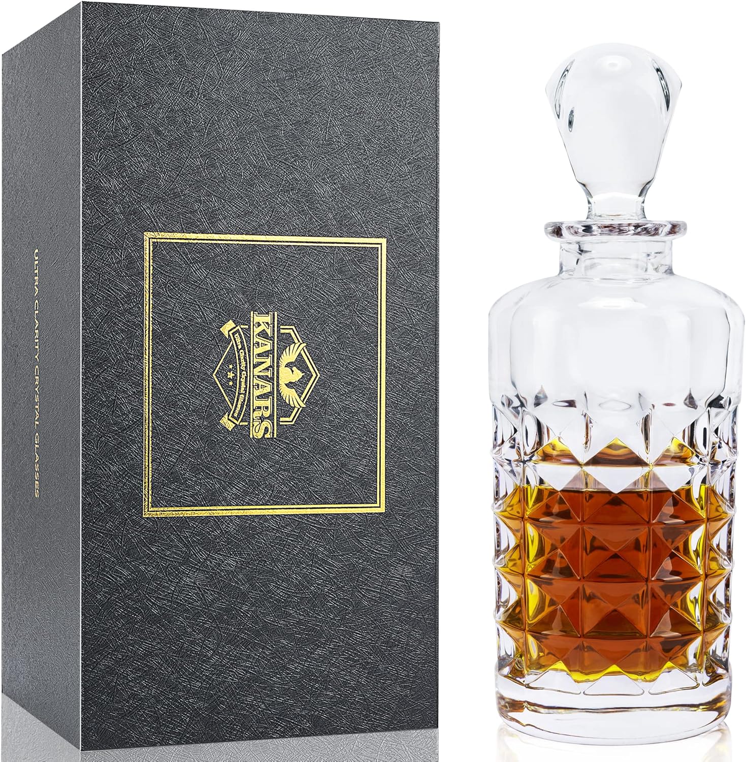 KANARS Whiskey Decanter 25 Oz - Crafted Round Crystal Decanter